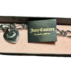 Juicy Couture Silver Links Adjustable Heart Charm Bracelet in Box